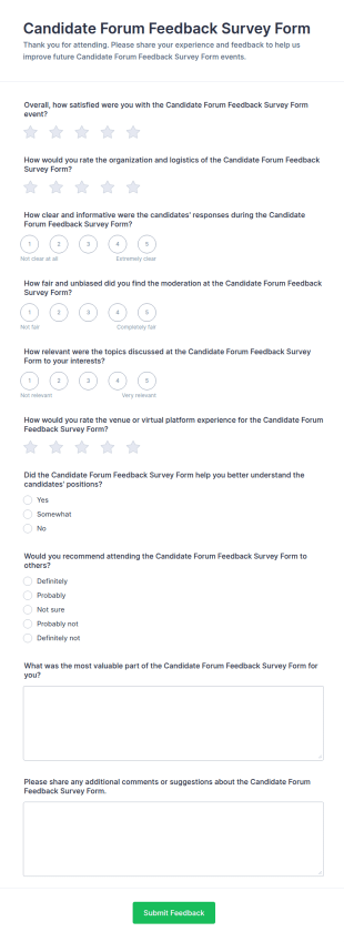 Candidate Forum Feedback Survey Form Template