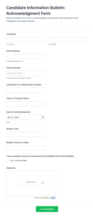 Candidate Information Bulletin Acknowledgment Form Template