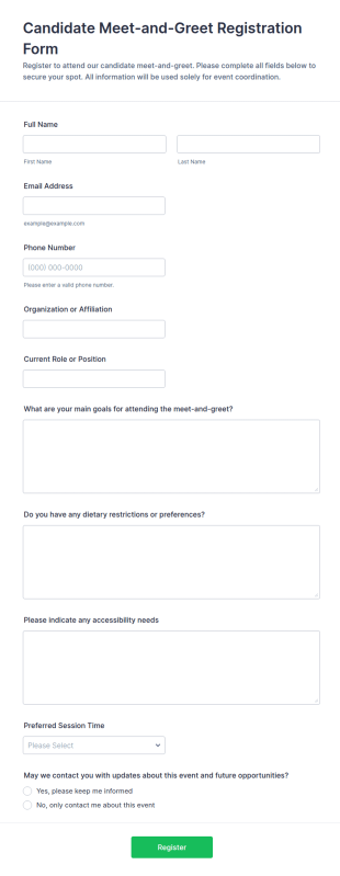 Candidate Meet And Greet Registration Form Template
