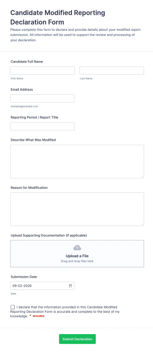 Candidate Modified Reporting Declaration Form Template