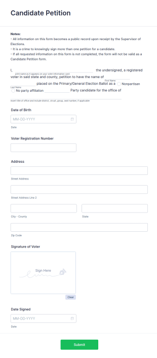 Candidate Petition Form Template