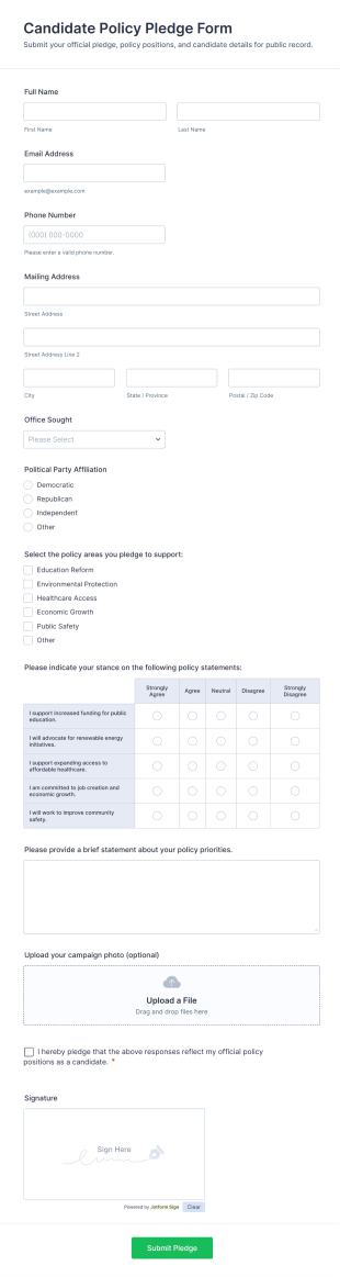 Candidate Policy Pledge Form Template