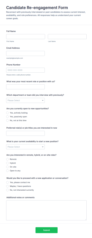 Candidate Re Engagement Form Template