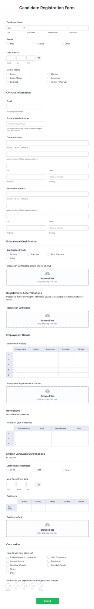 Candidate Registration Form Template