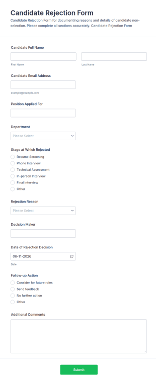 Candidate Rejection Form Template