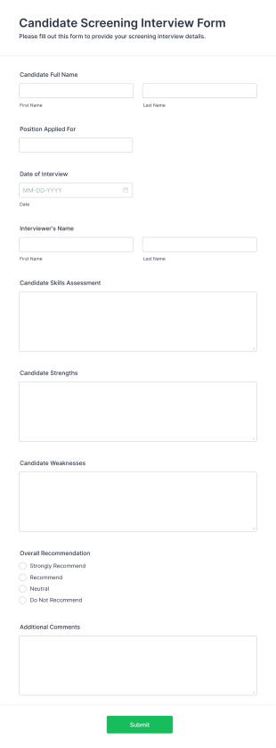 Candidate Screening Interview Form Template