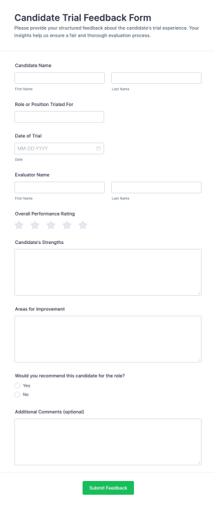 Candidate Trial Feedback Form Template