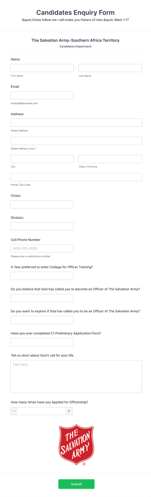 Candidates Enquiry Form Template