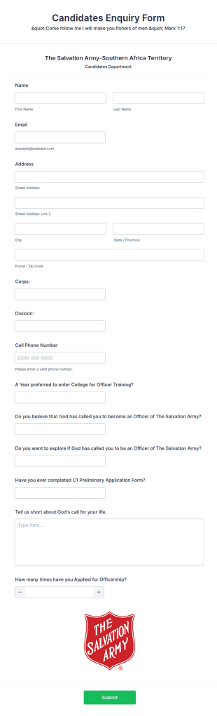 Candidates Enquiry Form Template