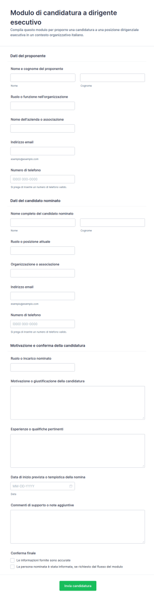 Candidatura A Funzione Di Responsabile Esecutivo Form