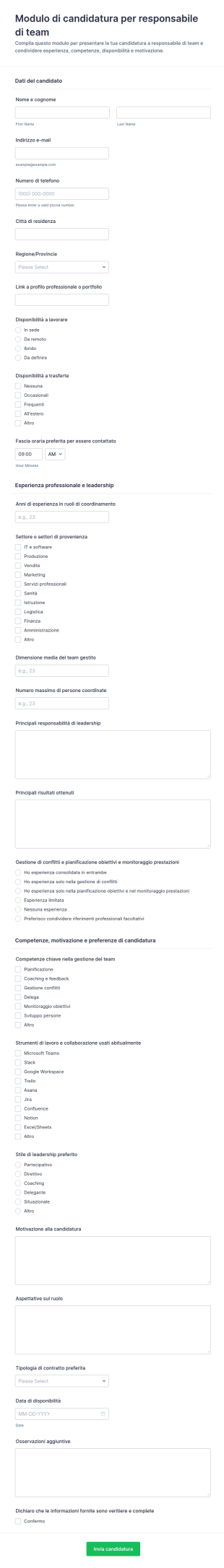 Candidatura A Responsabile Di Team Form