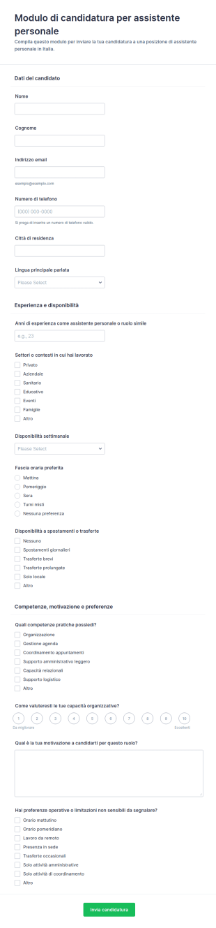 Candidatura Assistente Personale Form