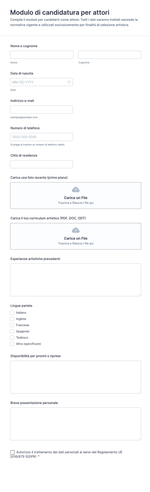 Candidatura Attore Form
