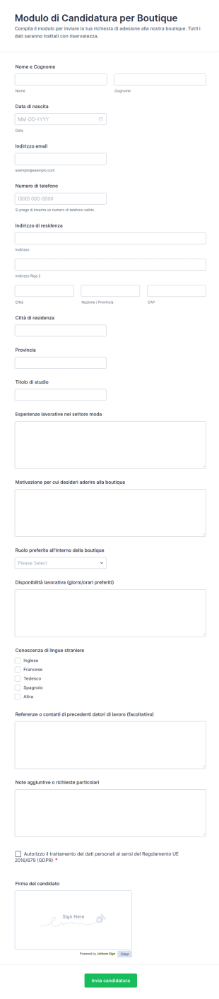 Candidatura Boutique Form
