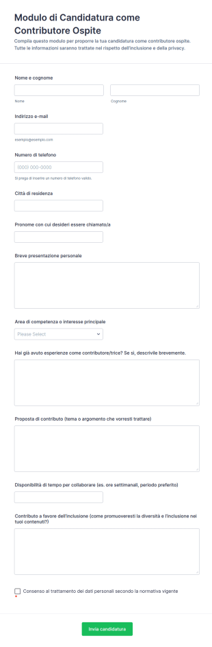 Candidatura Collaboratore Ospite Form