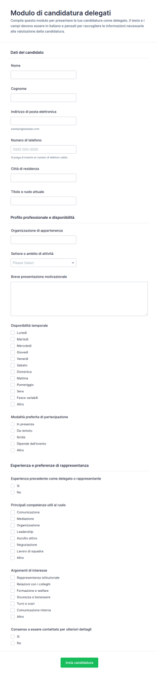 Candidatura Come Delegato Form