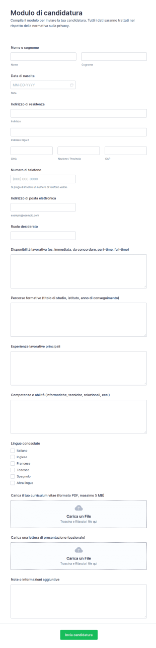 Candidatura Curriculum Form