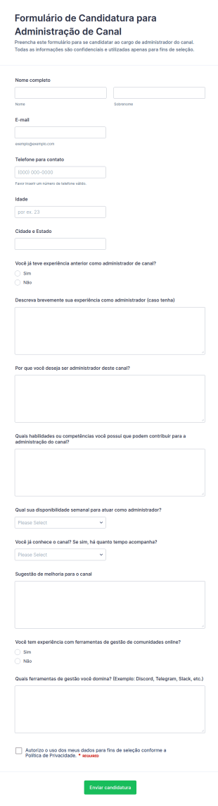 Candidatura De Administrador De Canal Form