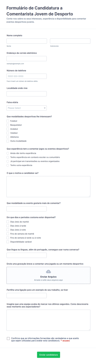 Candidatura De Apresentador De Desporto Juvenil