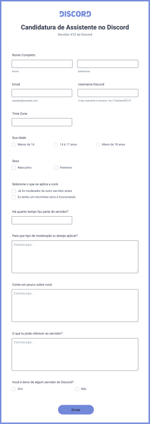 Candidatura De Assistente No Discord Form Template