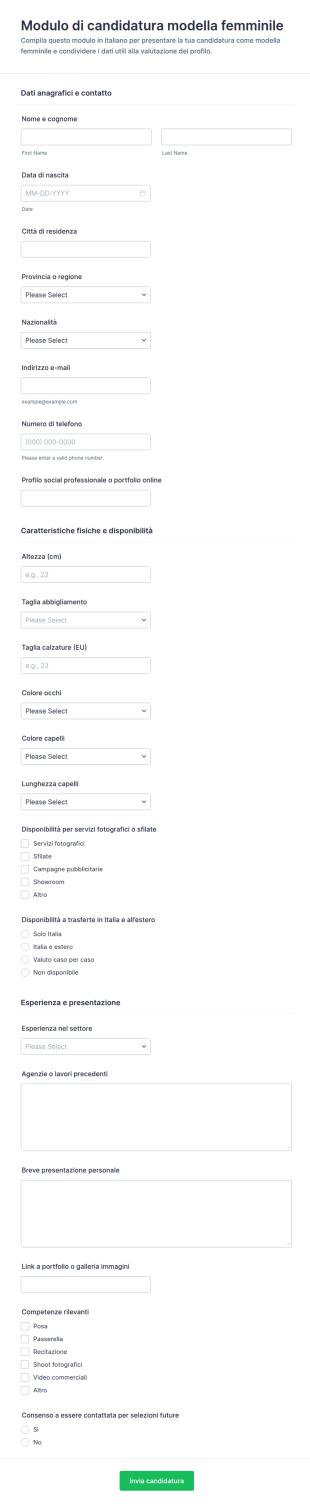 Candidatura Di Modella Form