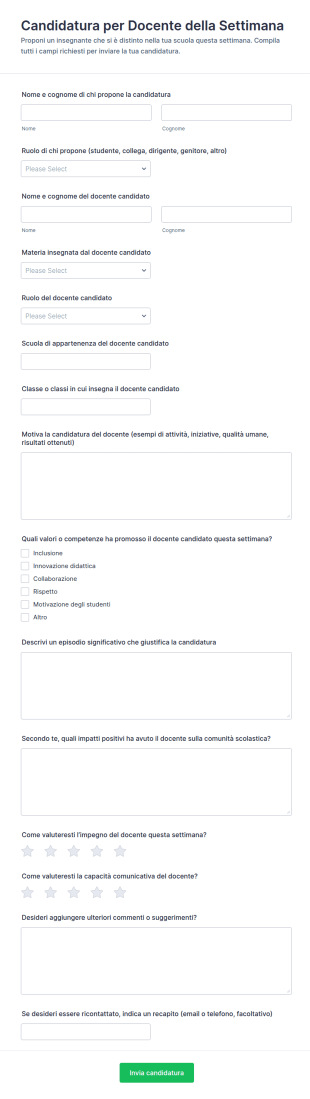 Candidatura Insegnante Dell’Anno