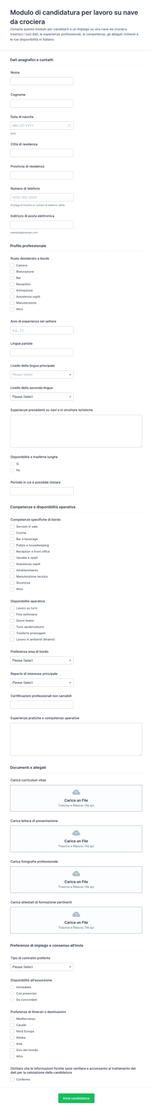 Candidatura Lavoro A Crociera Form