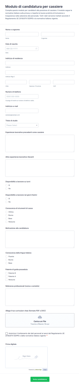 Candidatura Per Addetto Cassa