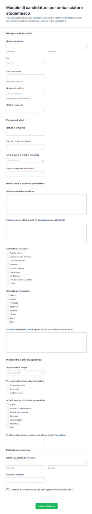 Candidatura Per Ambasciatore Studentesco