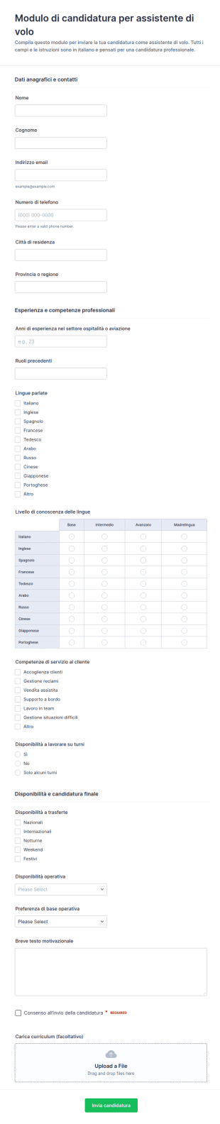 Candidatura Per Assistente Di Volo Form
