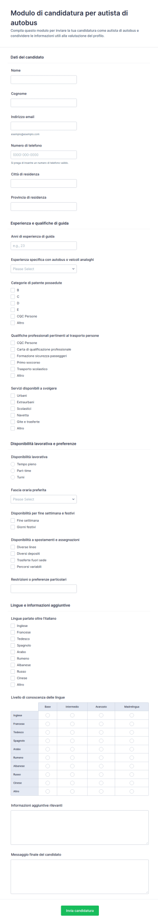 Candidatura Per Autista Di Autobus Form