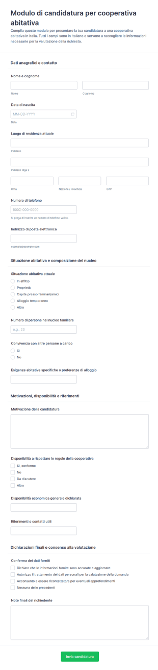 Candidatura Per Co Operativa Form