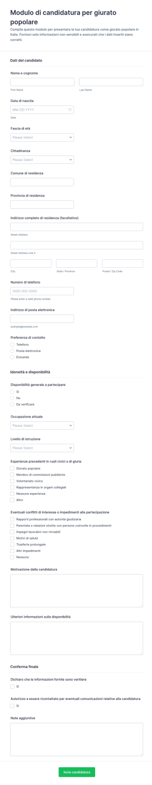 Candidatura Per Giuria Form