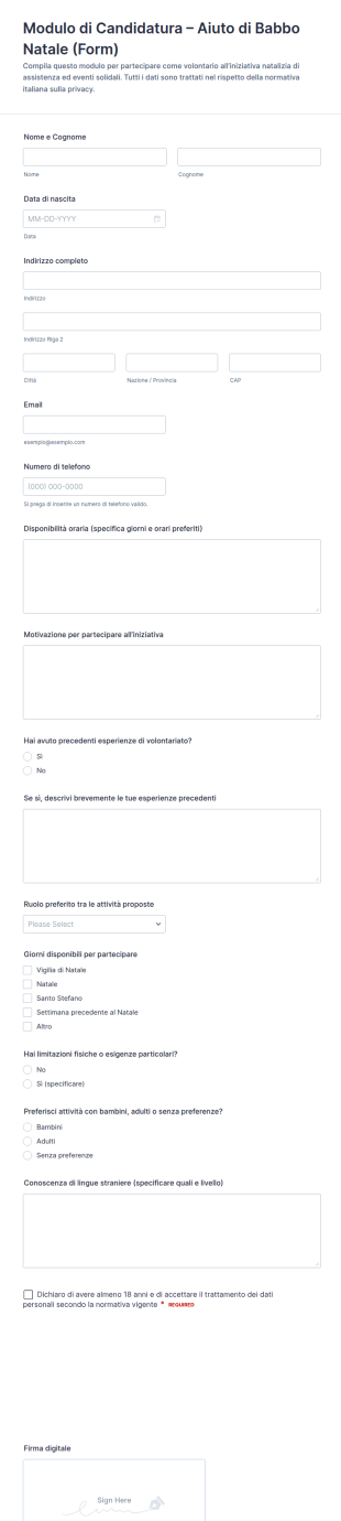 Candidatura Per Il Babbo Natale Assistente Form