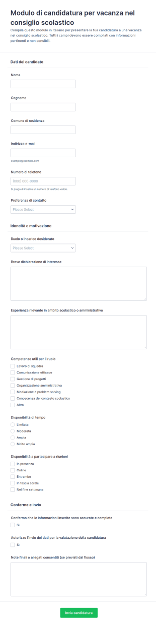 Candidatura Per Il Consiglio Scolastico Form