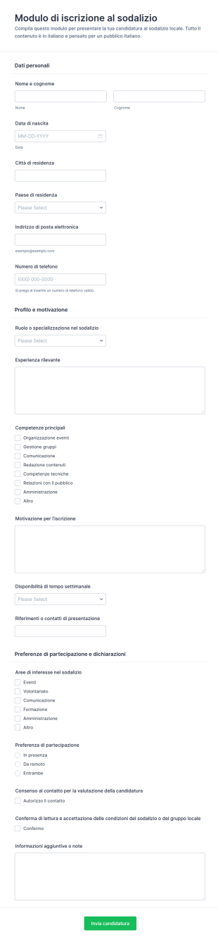 Candidatura Per La Guild Form