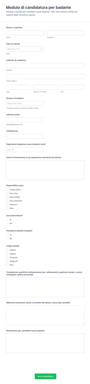 Candidatura Per Lavoro Da Assistente Familiare