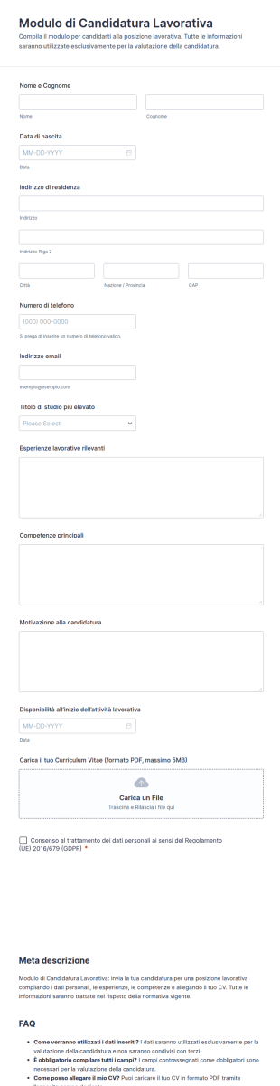 Candidatura Per Offerta Di Lavoro