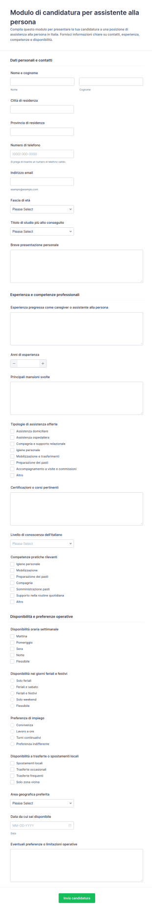 Candidatura Per Operatore Socio Sanitario Form