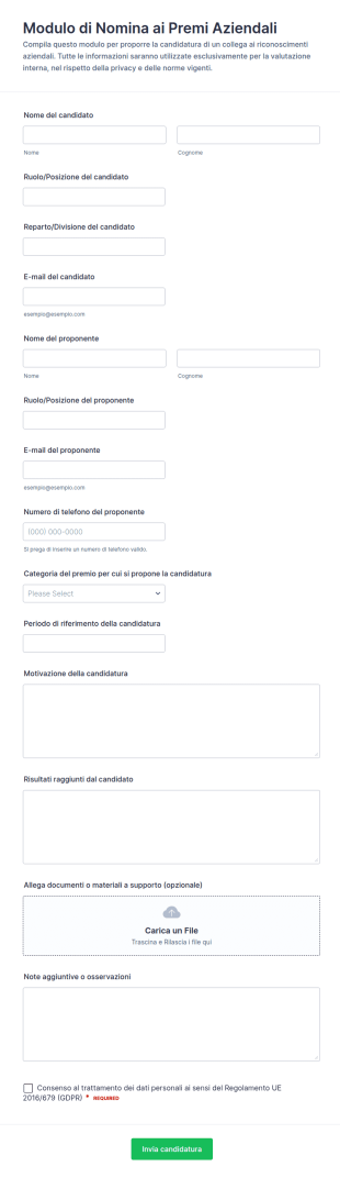 Candidatura Per Premi Aziendali