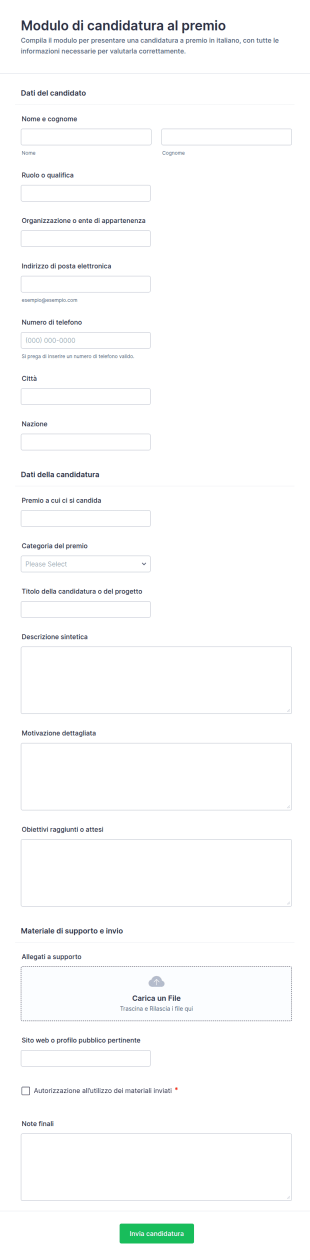 Candidatura Per Premio Form