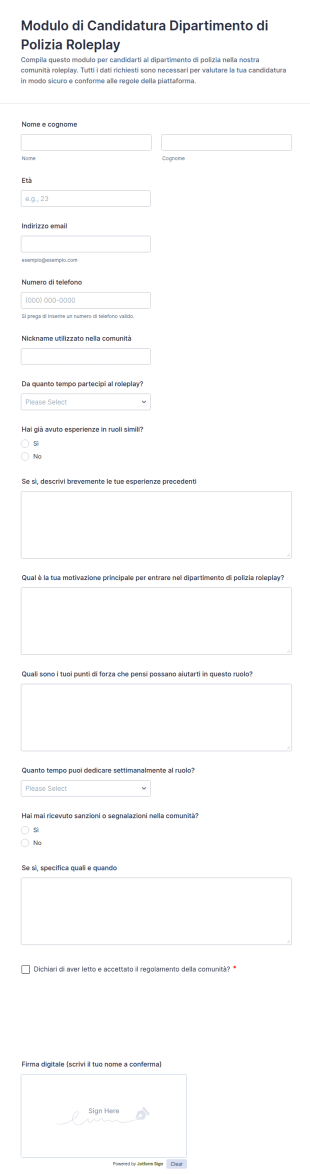 Candidatura Per Ruolo Di Polizia Form