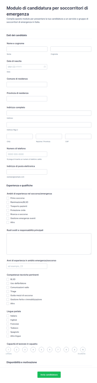 Candidatura Per Soccorritore D’Emergenza