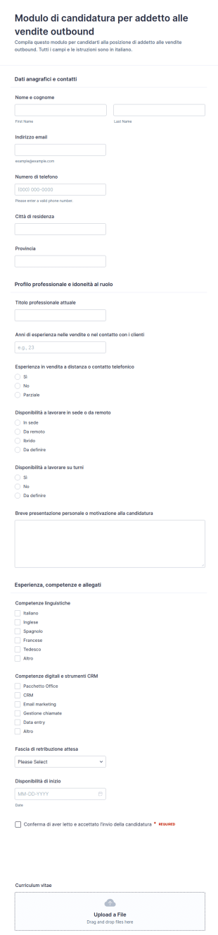 Candidatura Per Specialista Commerciale Esterno