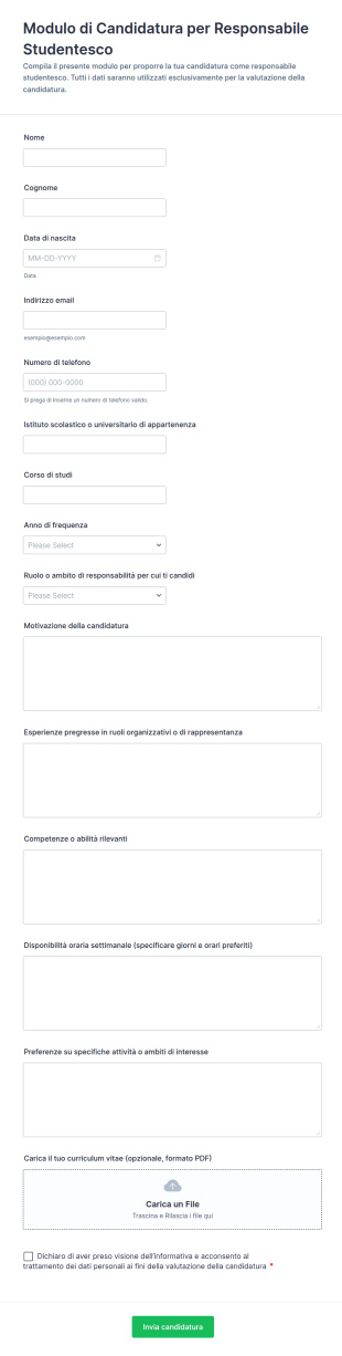 Candidatura Per Ufficiale Studente Form