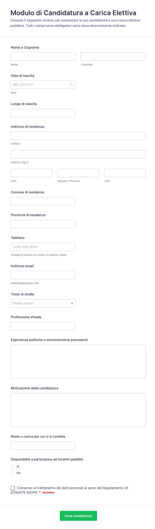 Candidatura Per Ufficio Elettivo Form