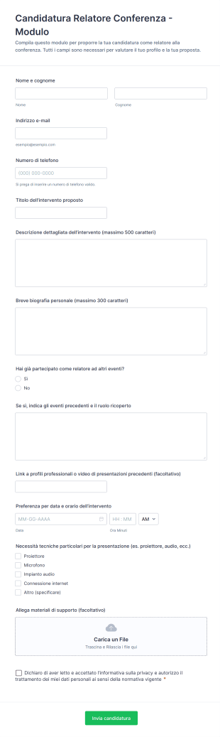 Candidatura Relatore Conferenza Modulo