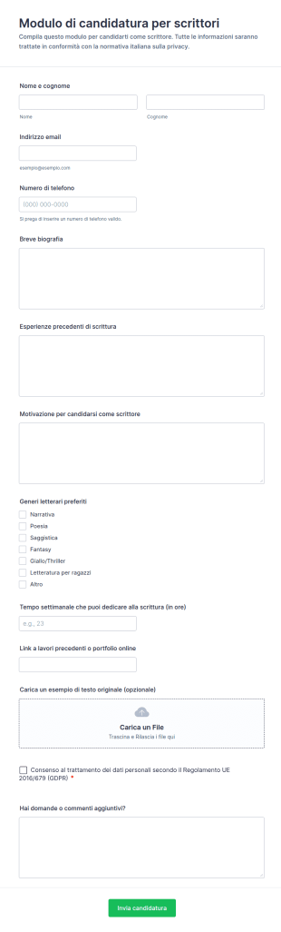 Candidatura Scrittore Form