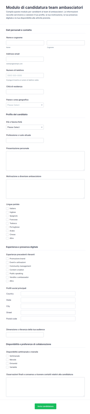 Candidatura Team Ambasciatori Form
