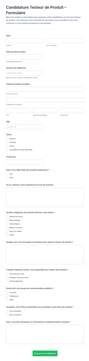 Candidature De Testeur Produit